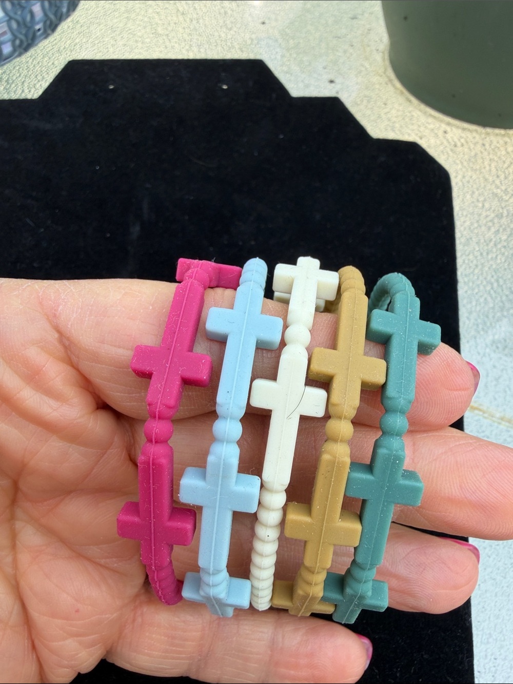 Cross Bead Stretch Bracelets - Pink, Light Blue, Ivory, Tan, Teal